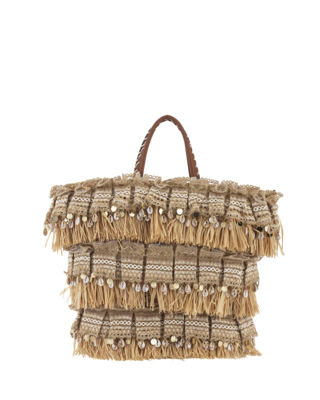 Straw Sea Shell Tassle Bag