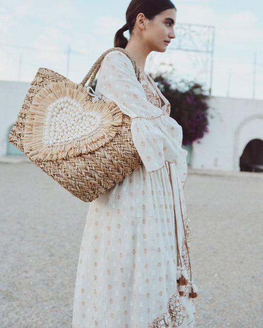 Straw Heart Sea Shell Bag