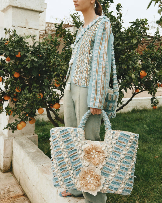 Blue Denim Pearl Bag