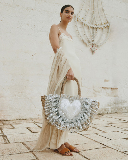 Silver Heart Sequin Bag