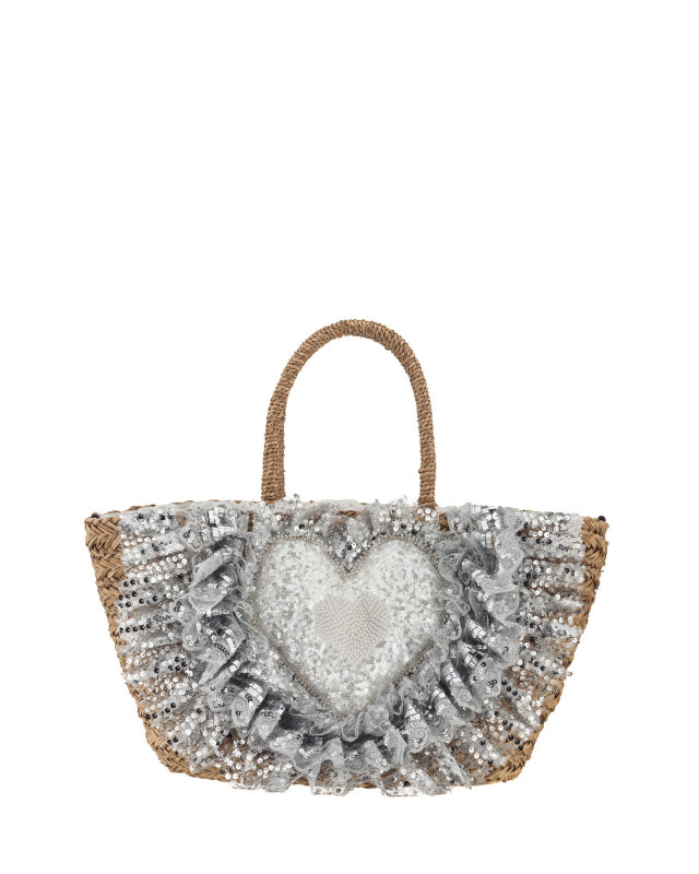 Silver Heart Sequin Bag