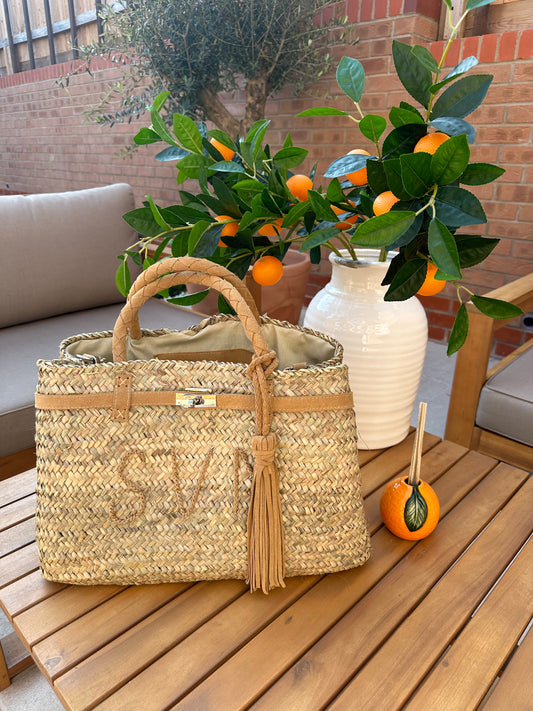 Beige Real Suede Straw Personalised Bag