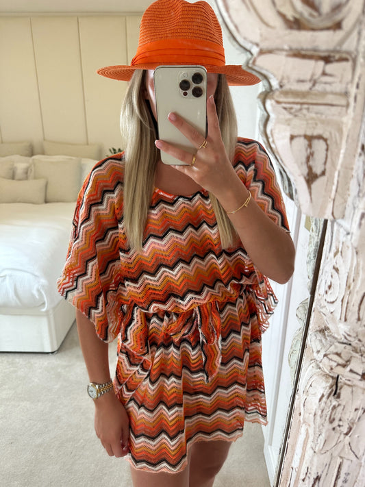 Orange & Black Pattern Beach Poncho