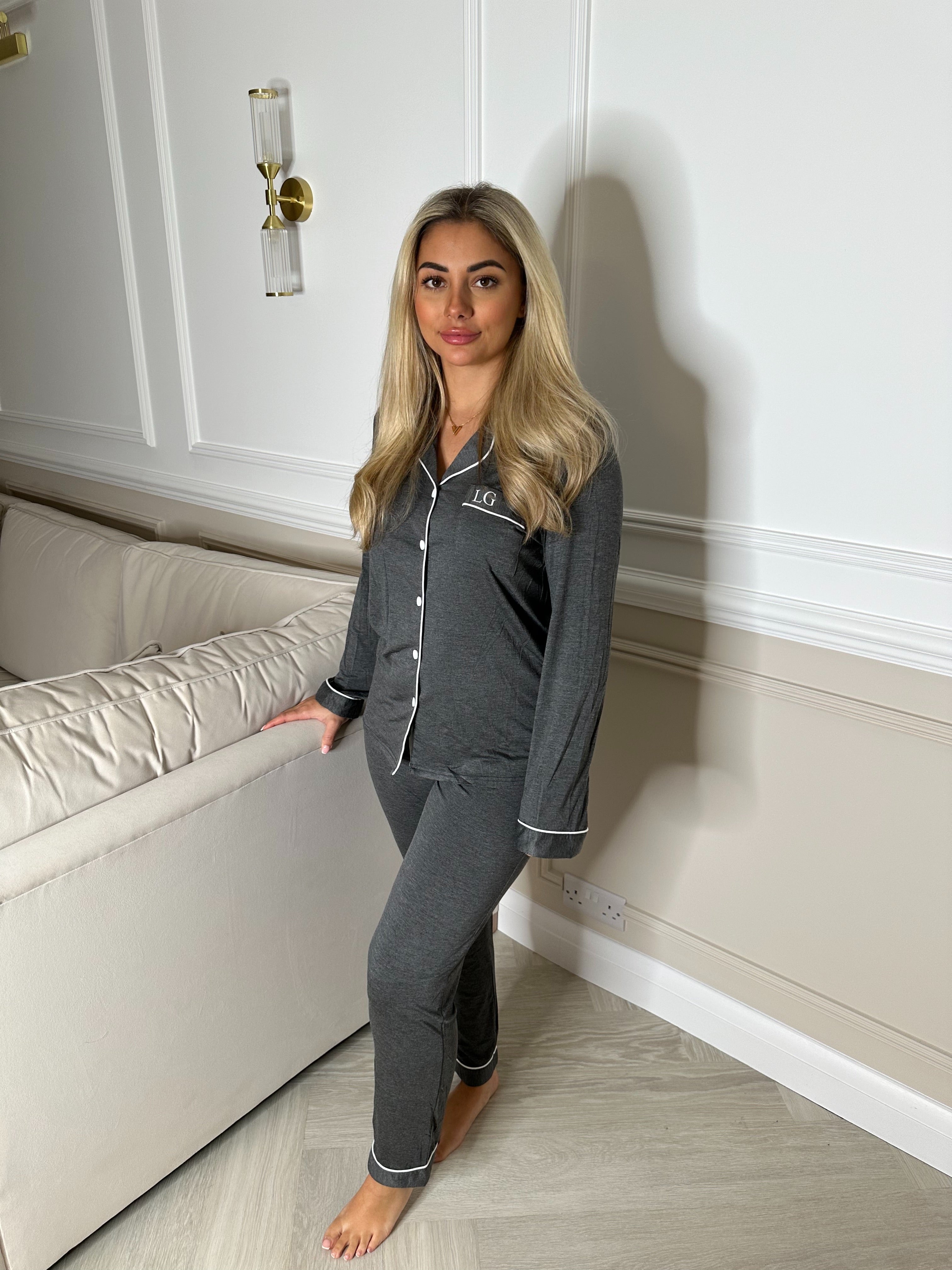 Anthracite Grey Soft Long Personalised Pyjamas – Violets