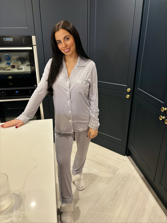 Light Grey Soft Long Personalised Pyjamas