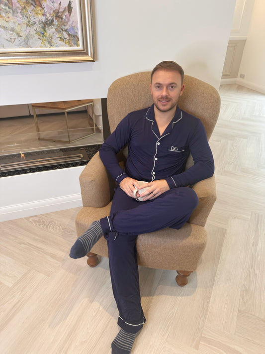 Men’s Navy Soft Long Personalised Pyjamas