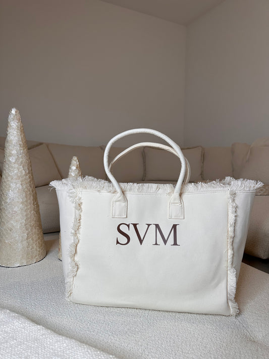 NEW Cream Fringe Personalised Large Canvas Bag
