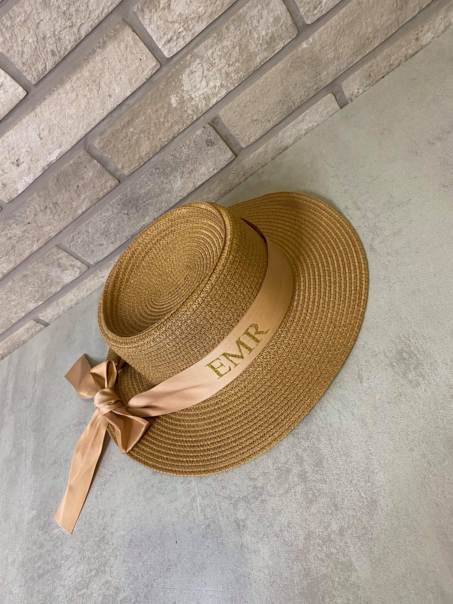 Tan Personalised Panama Hat With Bow Ribbon