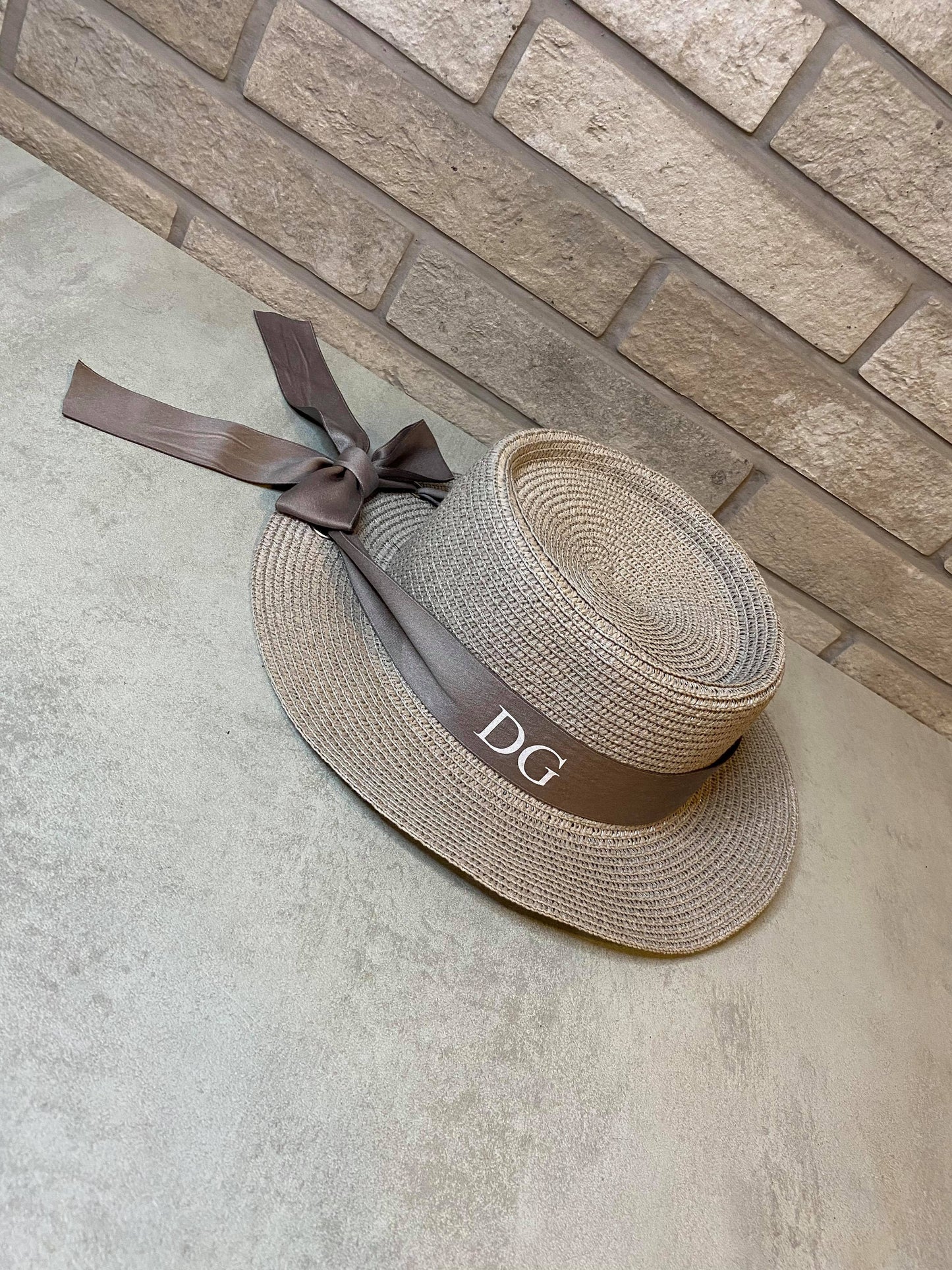 Grey Personalised Panama Hat With Bow Ribbon