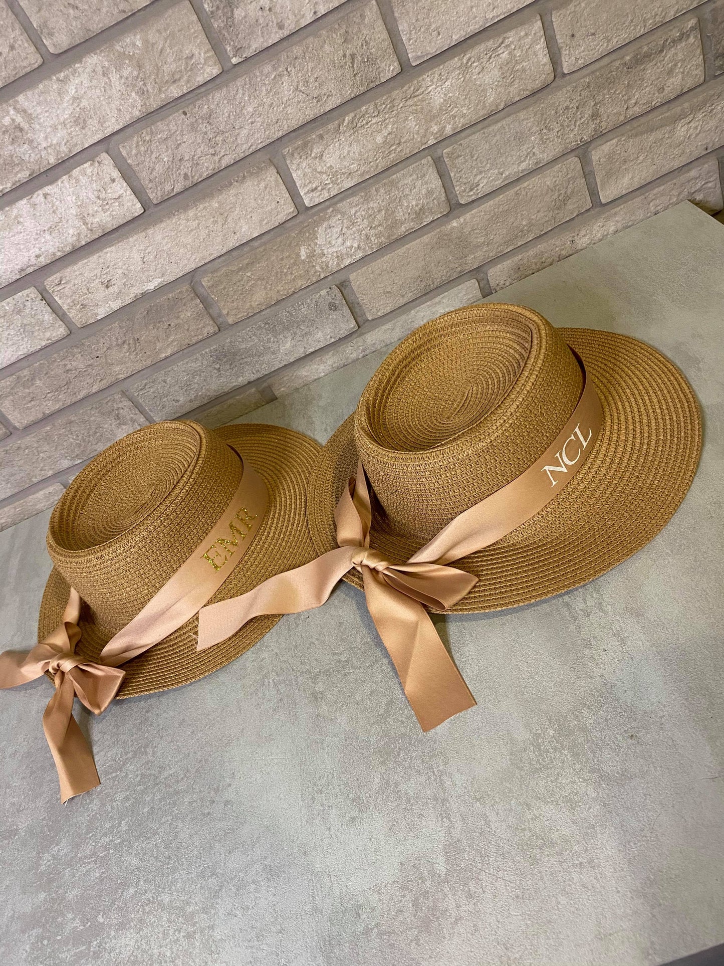 Tan Personalised Panama Hat With Bow Ribbon