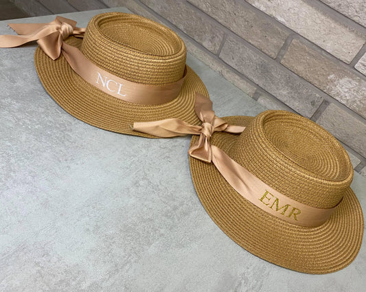 Tan Personalised Panama Hat With Bow Ribbon