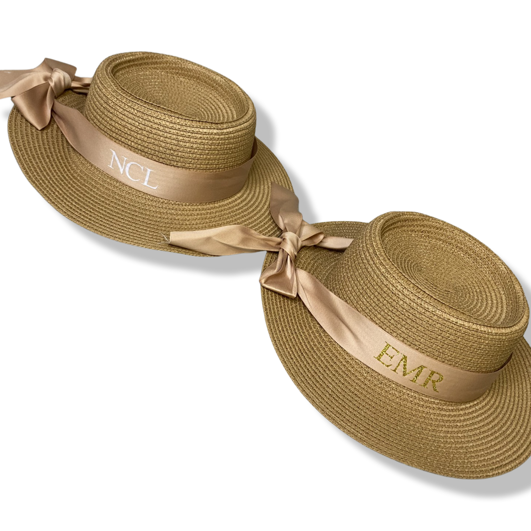 Tan Personalised Panama Hat With Bow Ribbon