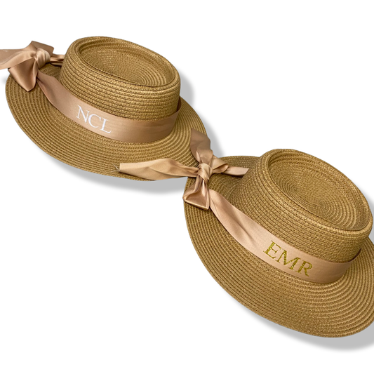 Tan Personalised Panama Hat With Bow Ribbon