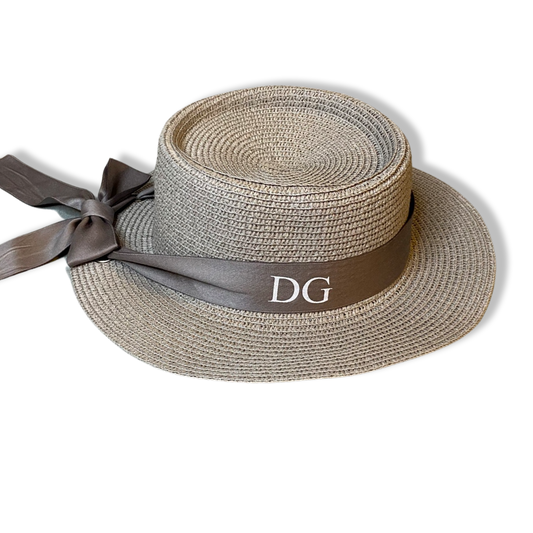Grey Personalised Panama Hat With Bow Ribbon
