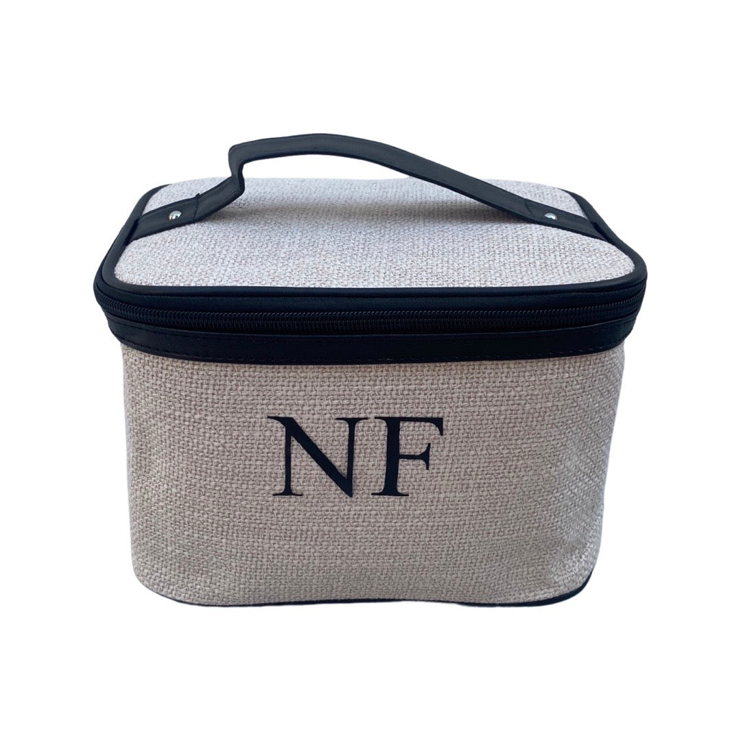 NEW Personalised Cream & Black Make Up Bag