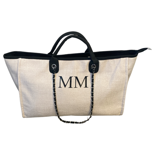 Cream/Black Personalised Weekender Bag