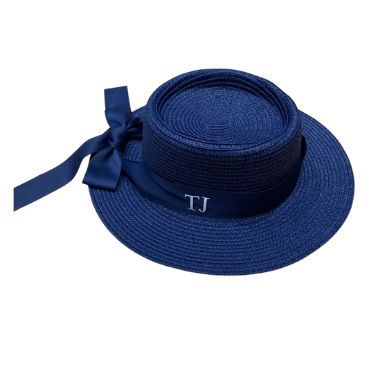 Navy Blue Personalised Panama Hat With Bow Ribbon