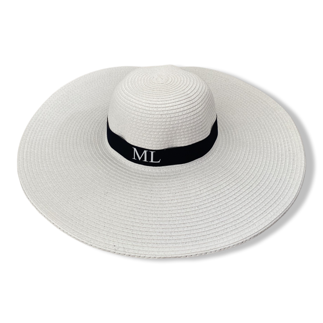 White Personalised Large Brim Sun Hat